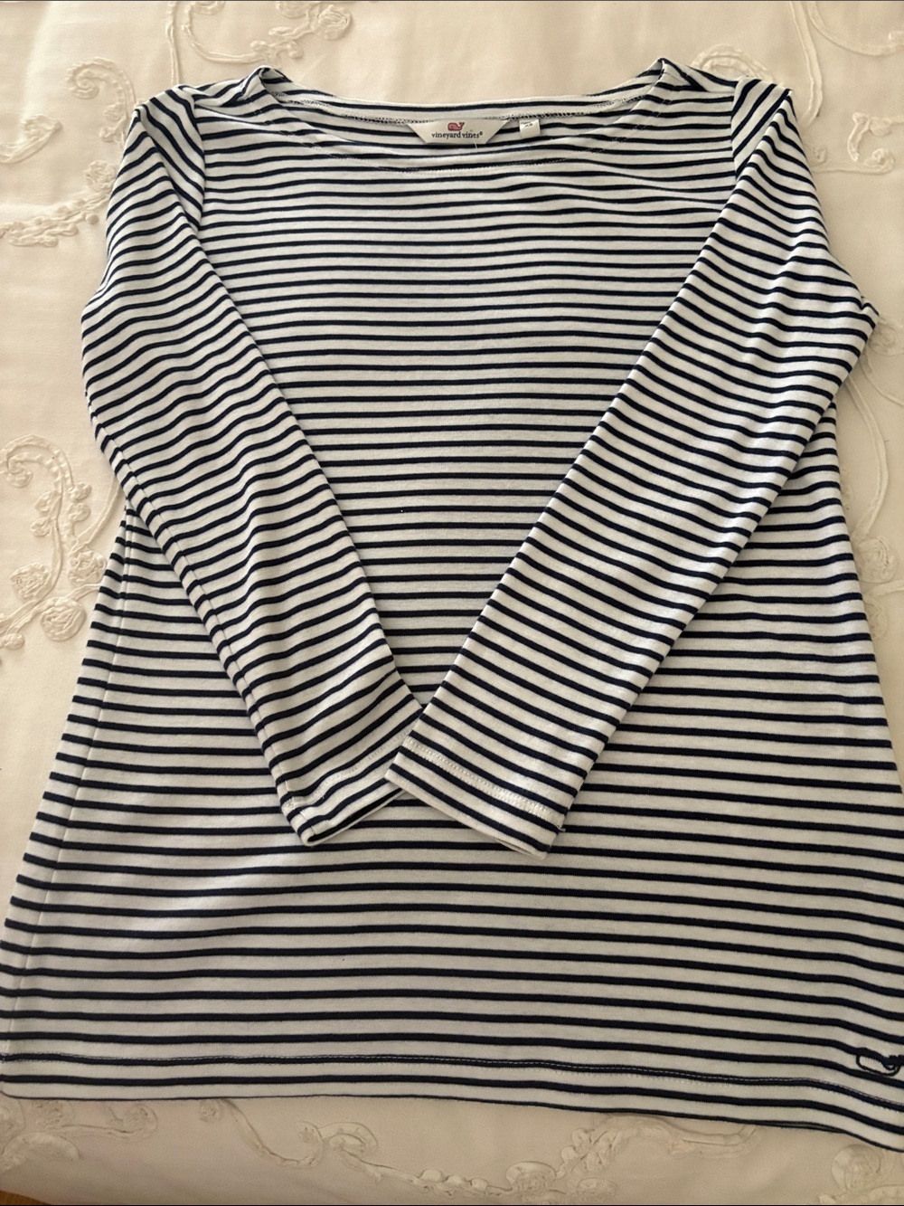 Vineyard Vines Navy and White Striped Long-Sleeve Tee